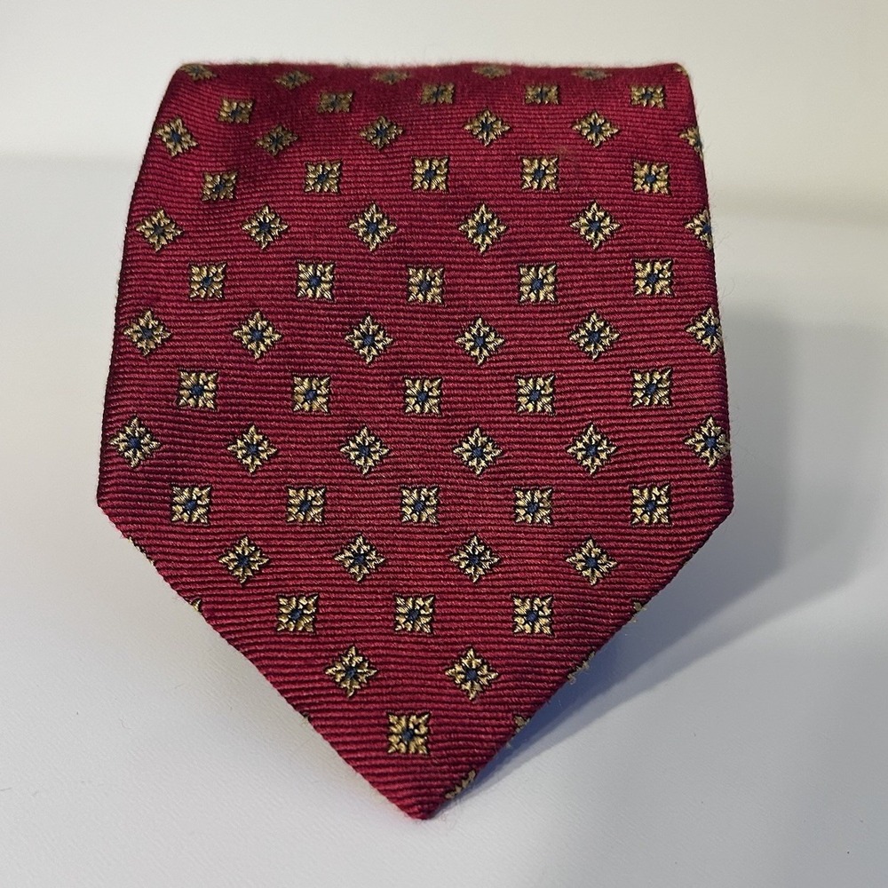 Brooks Brothers 346 Pure Silk Mens Vintage Classic Neck Tie Geometric Maroon USA